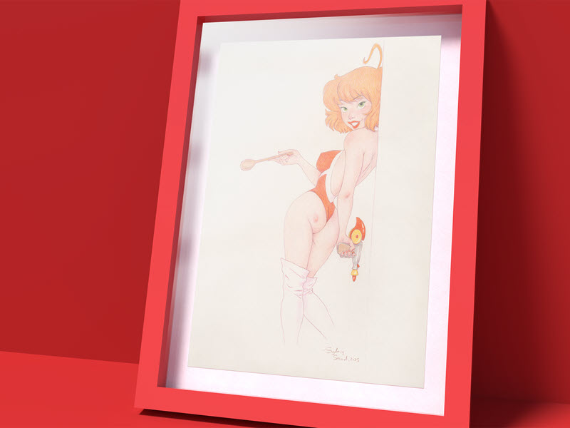 Stella, a retro pin-up drawing in colored pencil by Syd Stroud